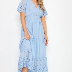 Long Tall Sally cotton maxi dress w/broderie hem and flutter sleeve NWT